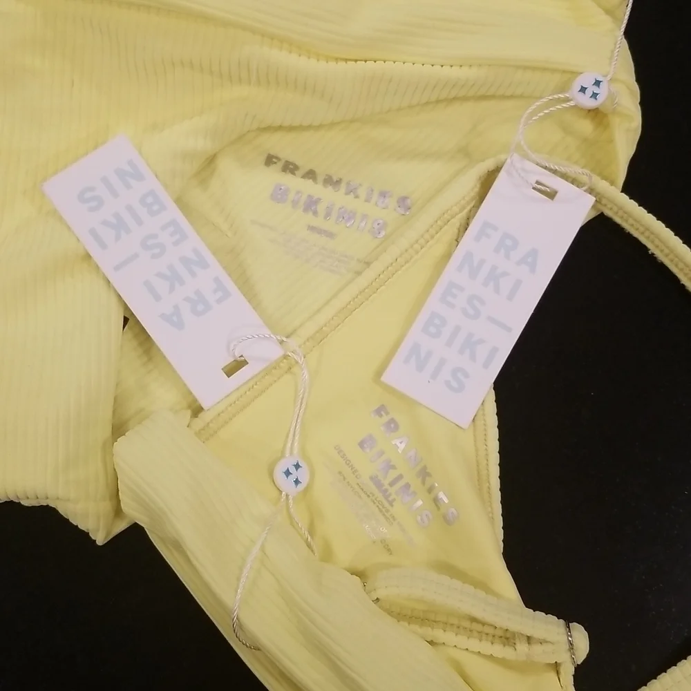 💕FRANKIE'S💕 Gavin Ribbed Bikini ~ Scoop Top (S) + Cheeky Bottom (M) Yellow NWT